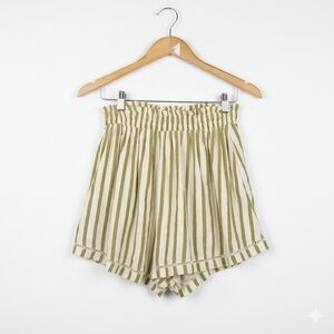 Sancia Striped Shorts Olive Green Cream Smocked Waist Anthropologie Size S